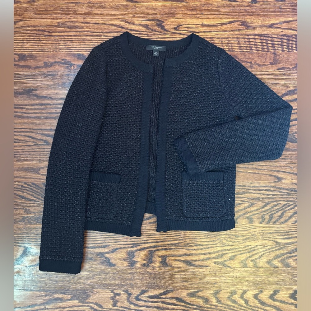 Ann Taylor Knit Blazer, Black knit with shimmer, Size Xs